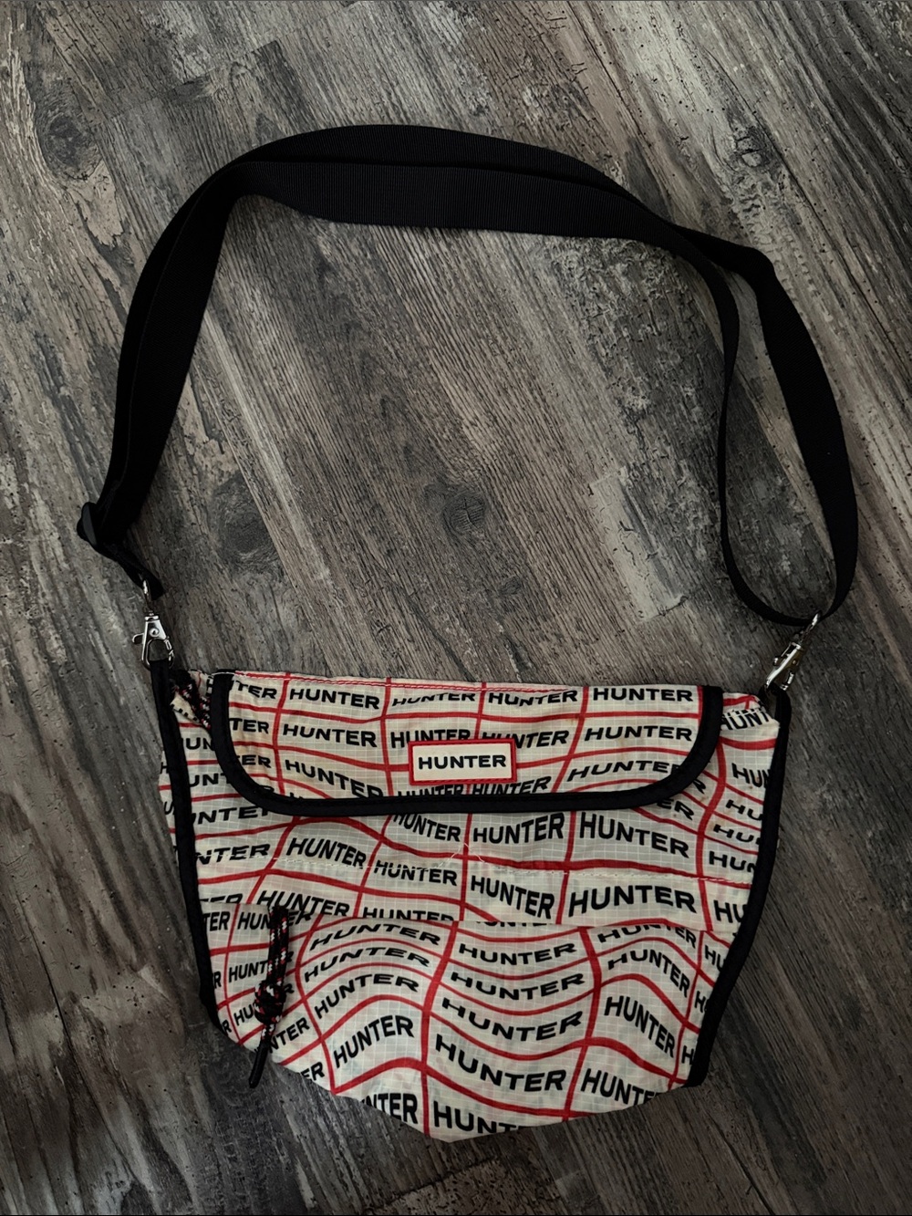 Hunter Black, Red & White Logo Crossbody Bag